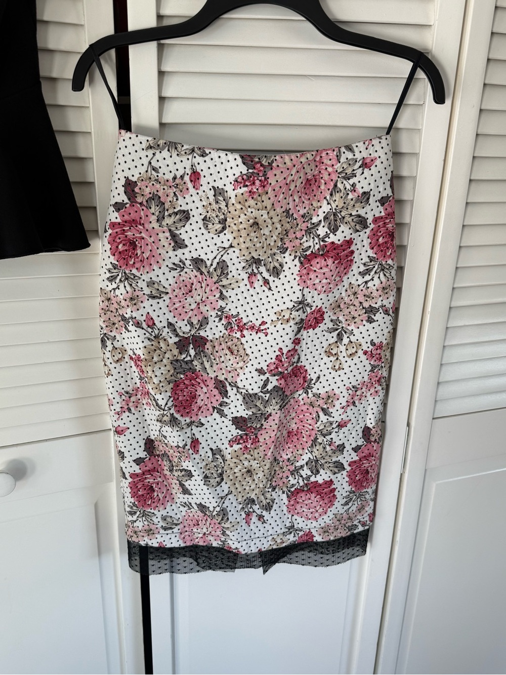 Floral Polka Dot Pencil Skirt - Pink/White/Black